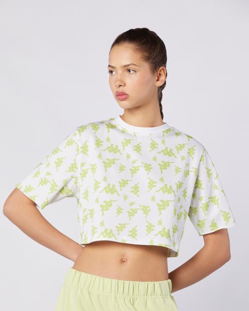 Beyaz Miran Tee Kadın Beyaz-Yeşil Regular Fit Tişört - KAPPA® Türkiye