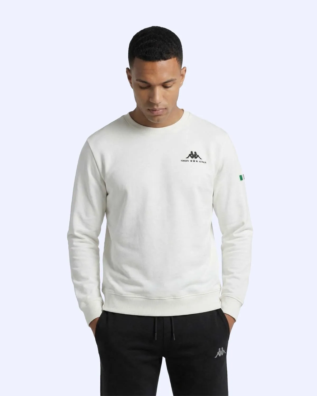 Beyaz Talie Crewneck Erkek Beyaz Regular Sweatshirt